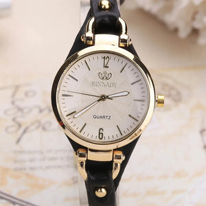 Round Dial Rivet PU Leather Strap Wristwatch