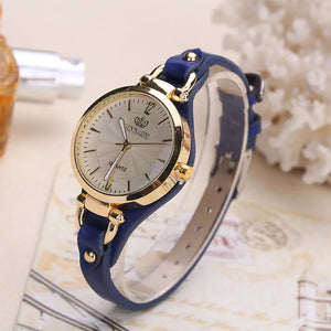 Round Dial Rivet PU Leather Strap Wristwatch