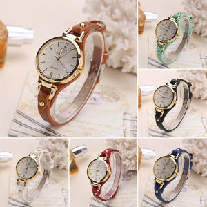 Round Dial Rivet PU Leather Strap Wristwatch