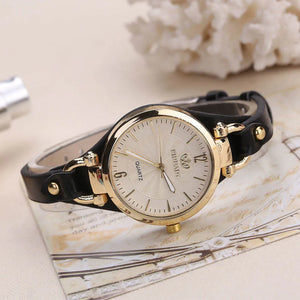 Round Dial Rivet PU Leather Strap Wristwatch