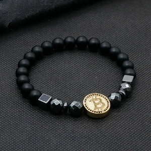 BradleyCLT - "B" Black Matte Stone Beads Bracelet