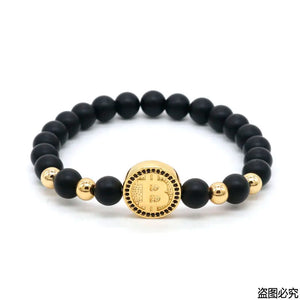 BradleyCLT - "B" Black Matte Stone Beads Bracelet