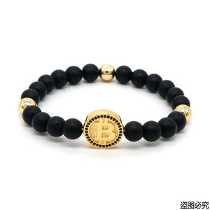 BradleyCLT - "B" Black Matte Stone Beads Bracelet